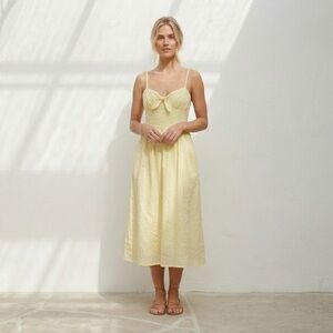 Japna Yellow Eyelet Summer Smocked Sundress Dress Womens size medium Cotton Cute